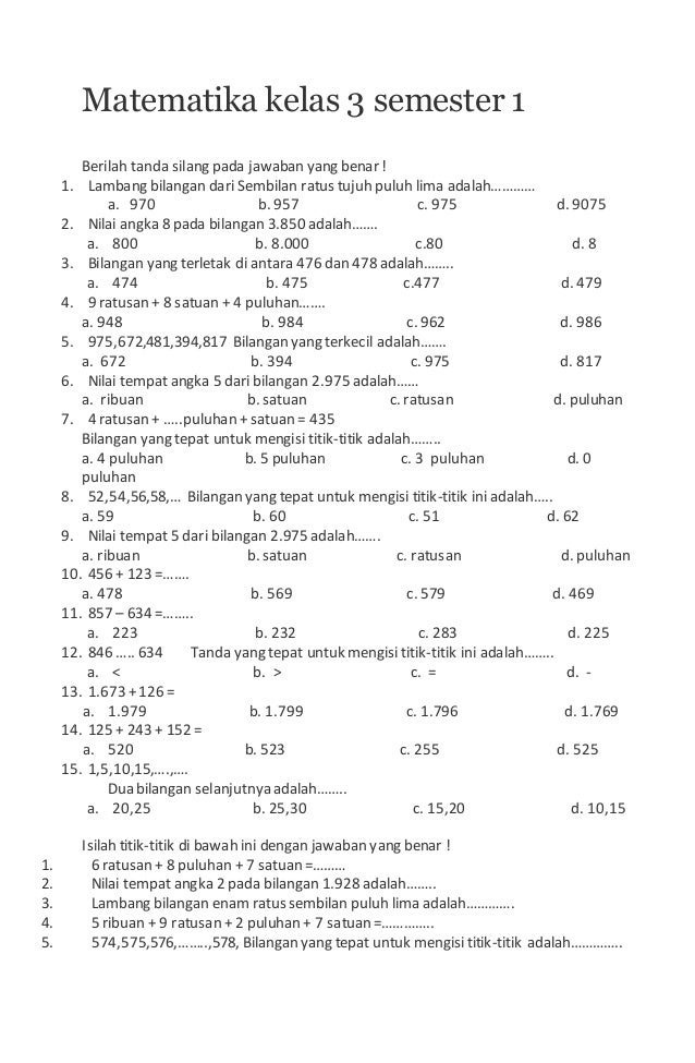 10 Rahasia Cepat Pintar dengan Bank Soal Matematika Kelas 3 SD Semester 1 Terlengkap
