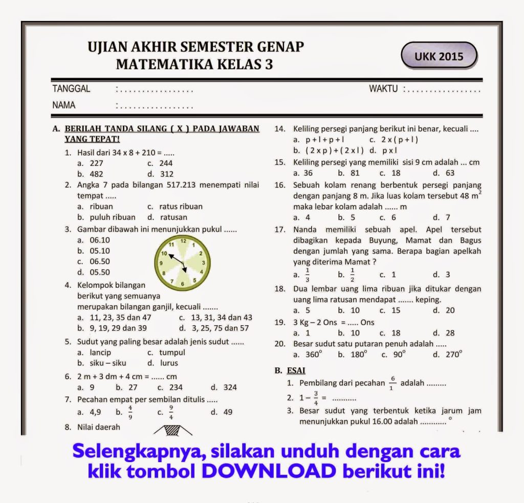 10 Rahasia Menguasai Bank Soal Matematika Kelas 3 SD Tengah Semester 1 Agar Nilai Bagus