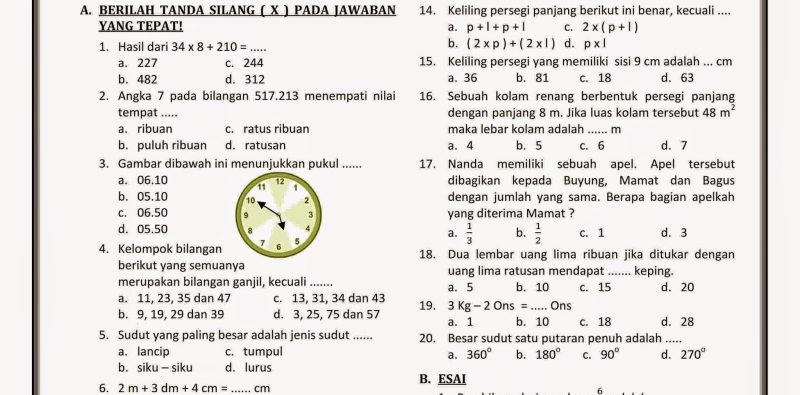 10 Rahasia Menguasai Bank Soal Matematika Kelas 3 SD Tengah Semester 1 Agar Nilai Bagus