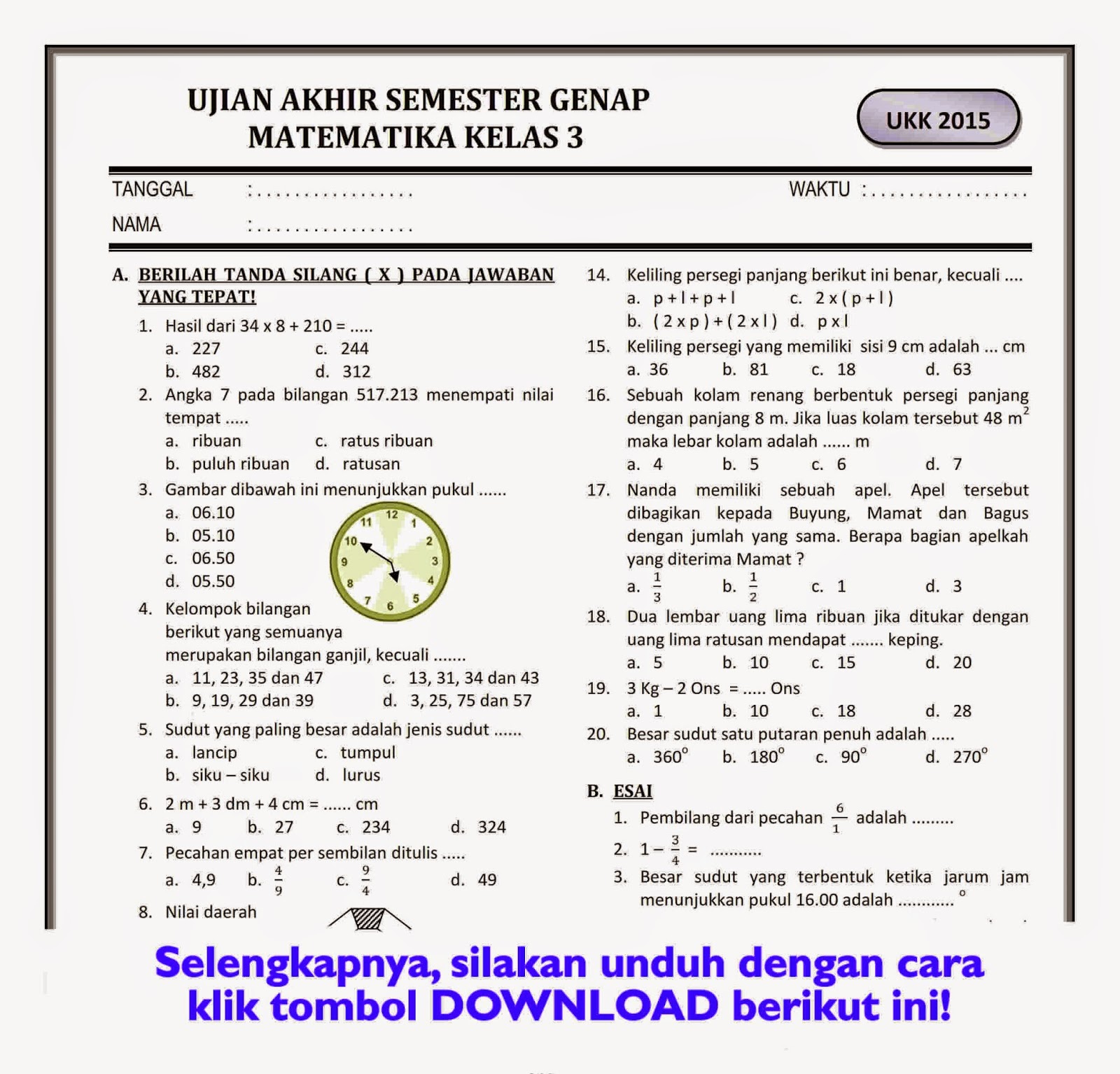 10 Rahasia Menguasai Bank Soal Matematika Kelas 3 SD Tengah Semester 1 Agar Nilai Bagus