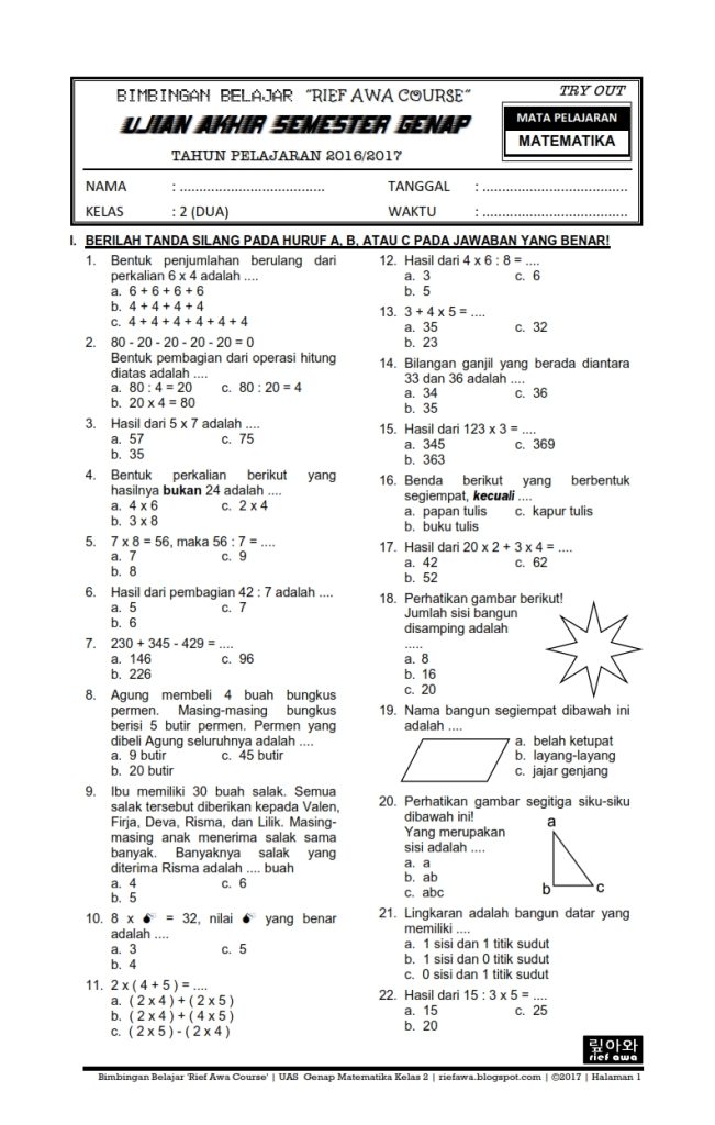 10 Rahasia Nilai Sempurna dengan Bank Soal Matematika Kelas 4 Semester 1 Kurikulum 2013