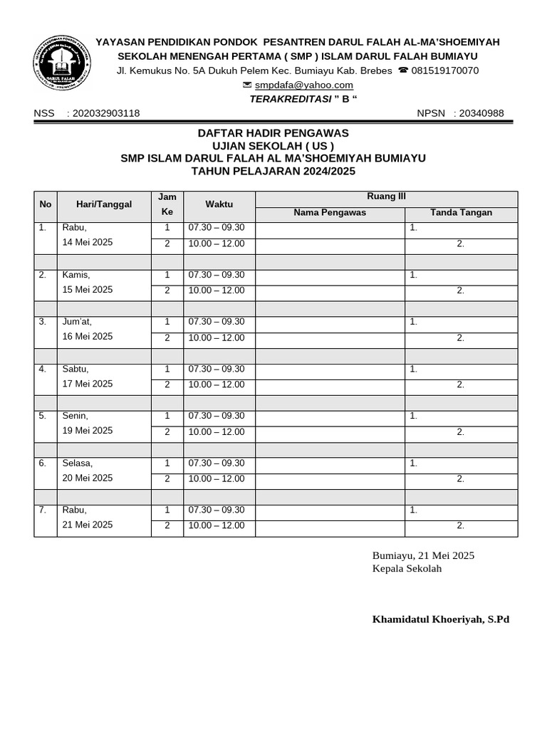 5 Hal Wajib Tahu dari Roster Ujian Sekolah SMP 2025 di SMP Negeri 1 Banda Aceh