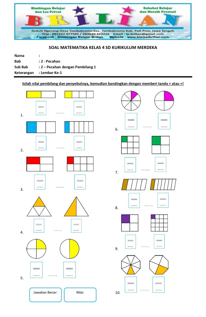 7 Bank Soal Matematika Kelas 4 Semester 1 Kurikulum 2013 Siap Cetak dari Bimbel Brilian, Wajib Coba