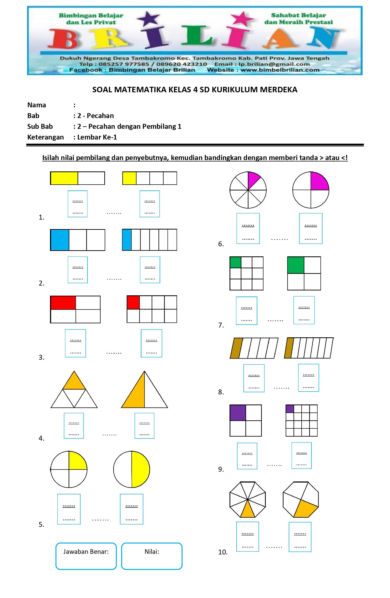 7 Bank Soal Matematika Kelas 4 Semester 1 Kurikulum 2013 Siap Cetak dari Bimbel Brilian, Wajib Coba