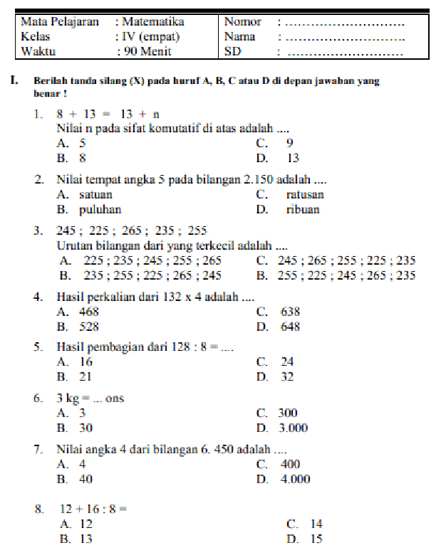 Bank Soal Matematika Kelas 4 Semester 1 Siap Cetak: 7 Lembar Kerja Siswa Wajib Punya