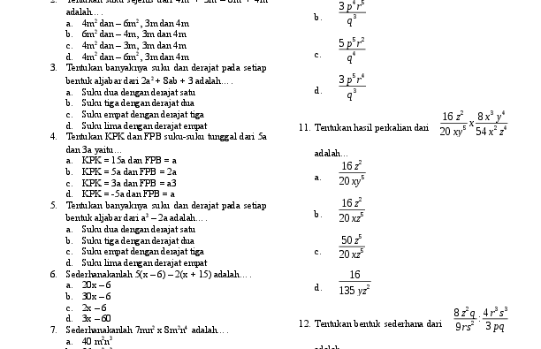 Ternyata Bank Soal Matematika Kelas 7 Semester 1 Beserta Kunci Jawabannya Paling Dicari