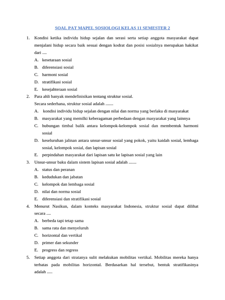 5 Soal PAT Sosiologi Kelas 11 Semester 2 yang Sering Muncul, Ternyata Ini Rahasianya!