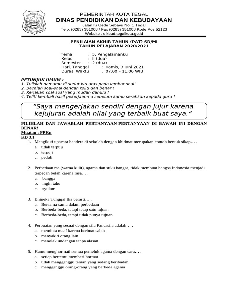 7 Contoh Soal Kelas 2 Tema 5 Subtema Kependidikan Wajib Hafal di 2026