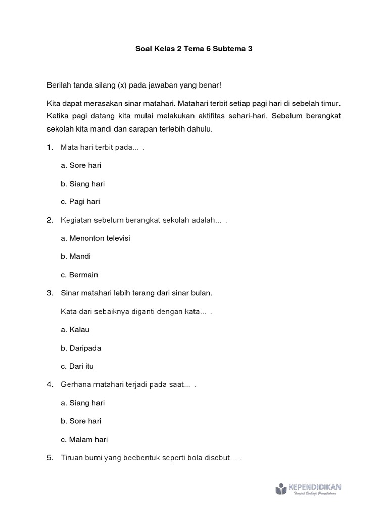 Rahasia Contoh Soal Kelas 2 Tema 6 Subtema 1 yang Bikin Nilai Siswa Langsung Melesat 2026