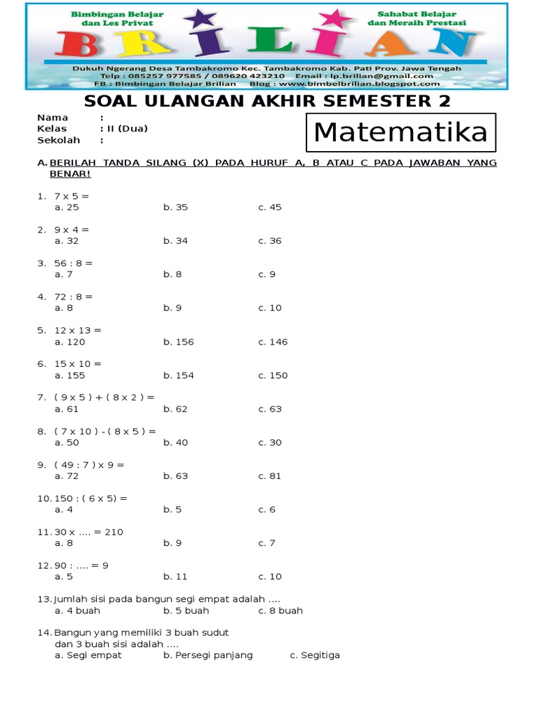 40 soal ulangan matematika semester 2 kenaikan kelas kelas 4 40 soal ulangan matematika semester 2 kenaikan kelas kelas 4