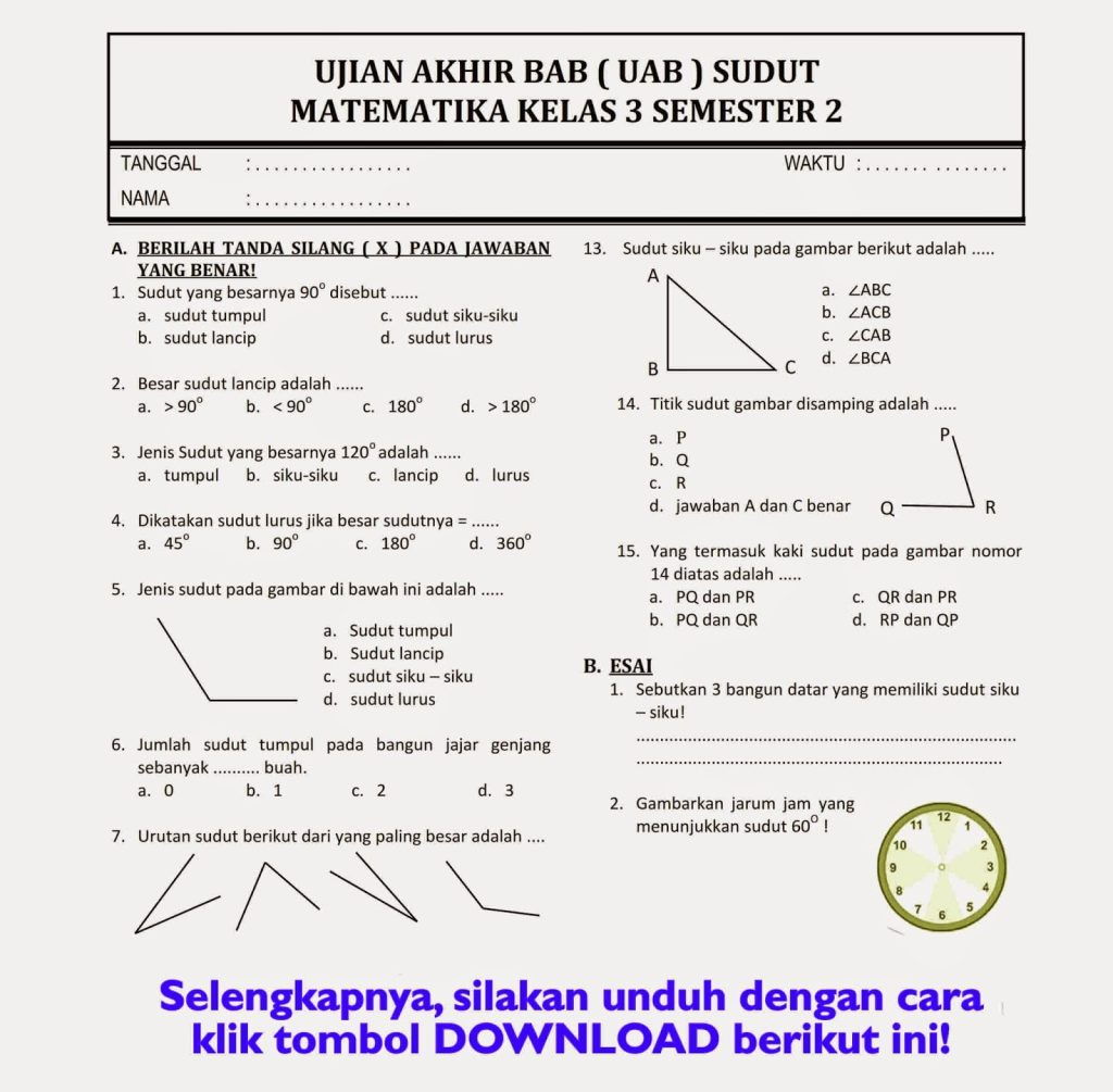 Soal Ulangan Matematika Kelas 3 Semester 2 Siap Cetak, 5 Lembar Kerja Wajib Tahu