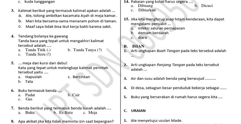 Ternyata Contoh Soal Bahasa Indonesia Kelas 2 MI Semester 1 Mirip Kunci Jawaban Kelas 12