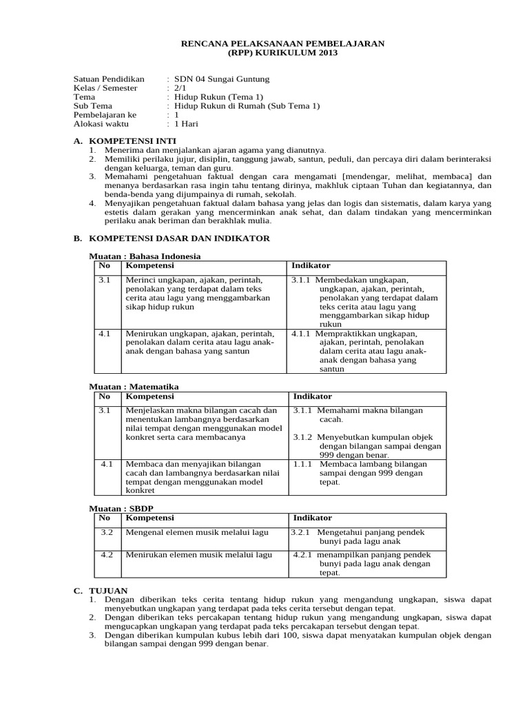 RPP Kelas 2 Tema Hidup Rukun PDF