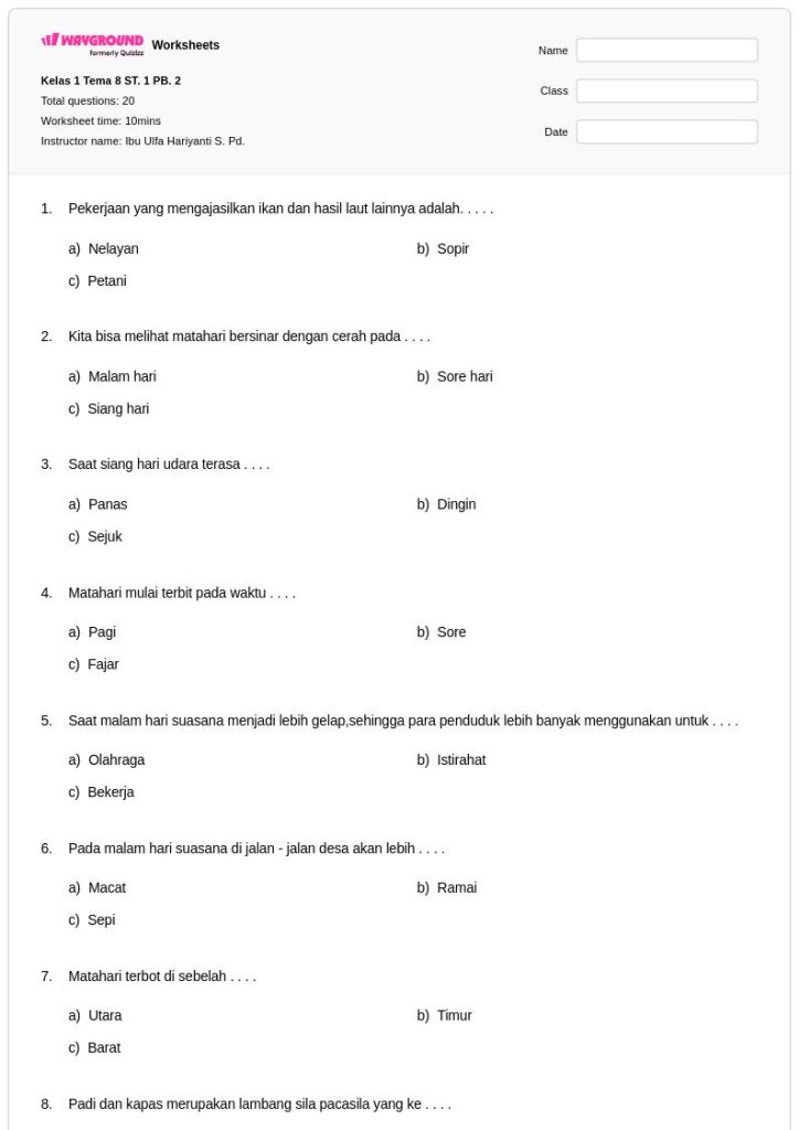 5 Contoh Soal Kelas 2 Tema 8 Subtema 1 Siap Cetak, Ini Lembar Kerja dari Bimbel Brilian