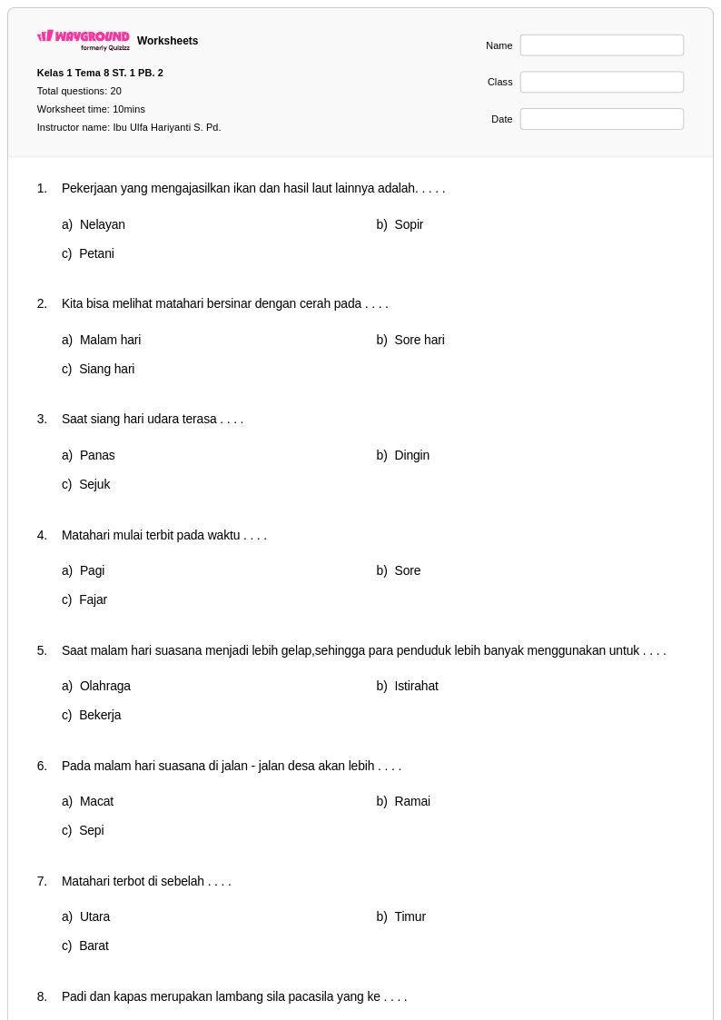 5 Contoh Soal Kelas 2 Tema 8 Subtema 1 Siap Cetak, Ini Lembar Kerja dari Bimbel Brilian