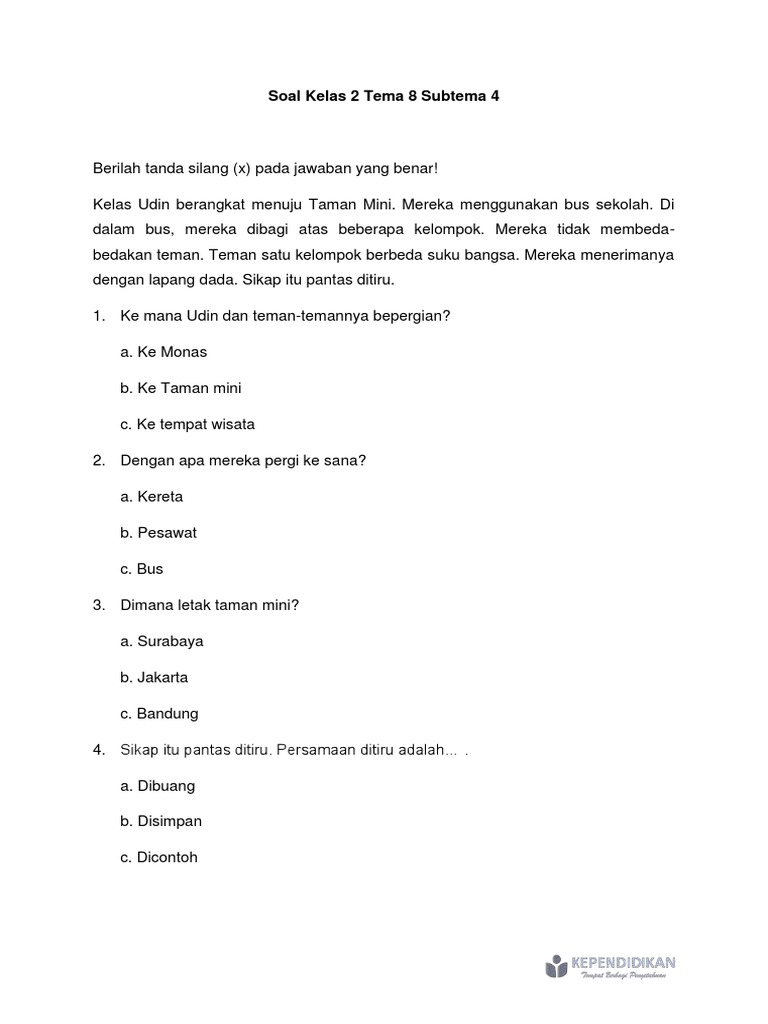50 Contoh Soal Kelas 2 Tema 8 Subtema 4 Paling Sering Muncul di Ulangan 2026!