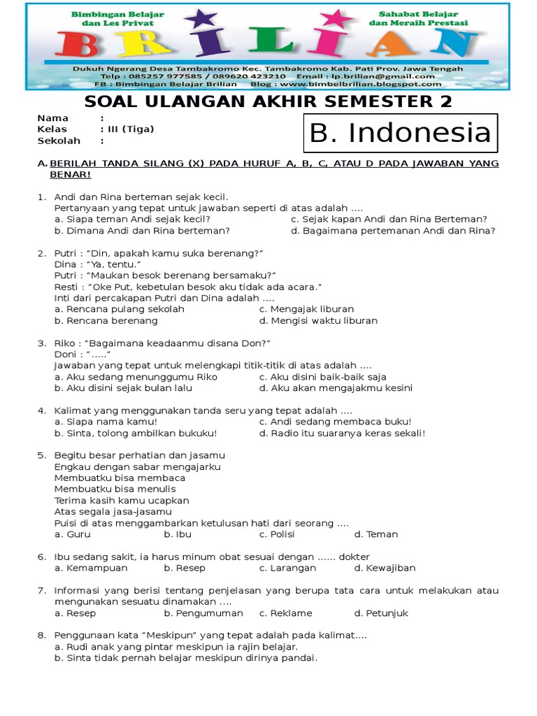 7 Contoh Soal Bahasa Indonesia Kelas 3 Semester 2 Bab 1 Paling Sering Keluar di Ujian 2026