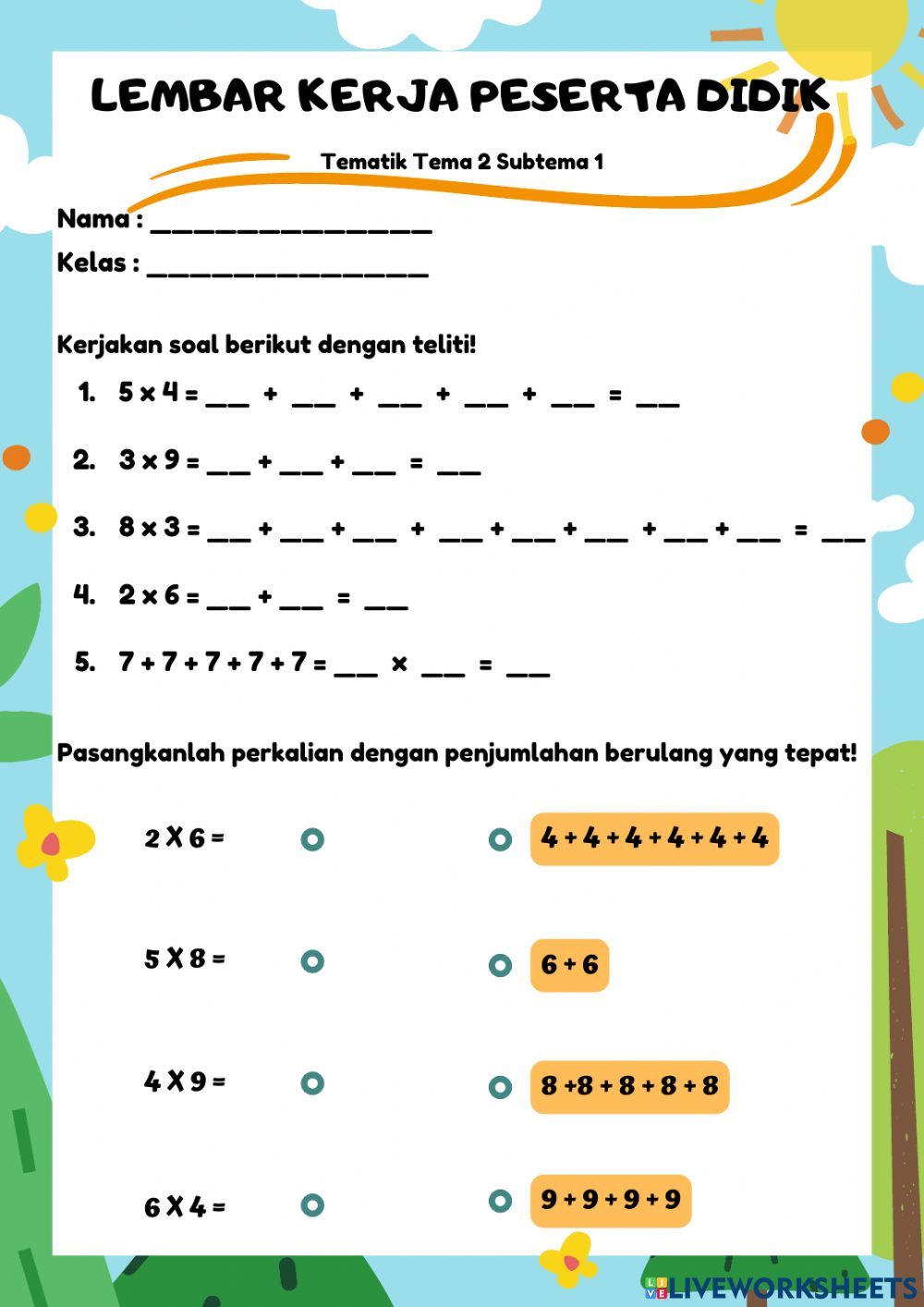 Perkalian Dasar Kelas II worksheet Matematik Birinci sınıf Perkalian Dasar Kelas II worksheet Matematik Birinci sınıf