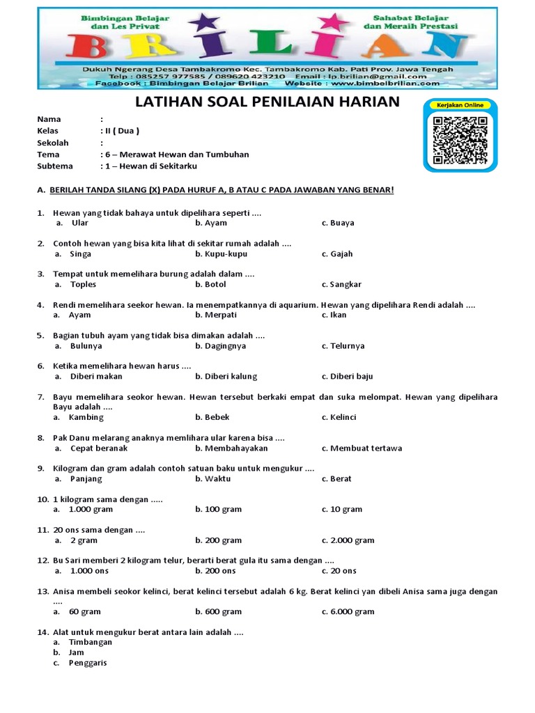 Soal Tema 6 Kelas 2 Hewan dan Tumbuhan PDF