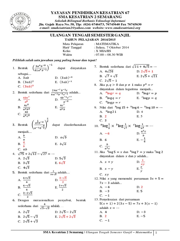 7 Contoh soal matematika kelas 10 smk semester 1 yang Terbukti Bikin Nilai Naik Sekarang