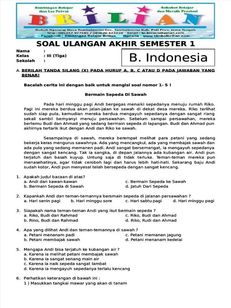 Pdf-Soal-Uas-Bahasa-Indonesia Kelas-Kelas-3-Sd-Semester-1 - Compress PDF Pdf-Soal-Uas-Bahasa-Indonesia Kelas-Kelas-3-Sd-Semester-1 - Compress PDF