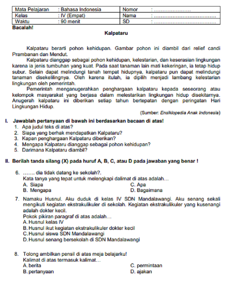 Contoh Soal Bahasa Indonesia Kelas 11 Semester 1 - Rajin Belajar Contoh Soal Bahasa Indonesia Kelas 11 Semester 1 - Rajin Belajar