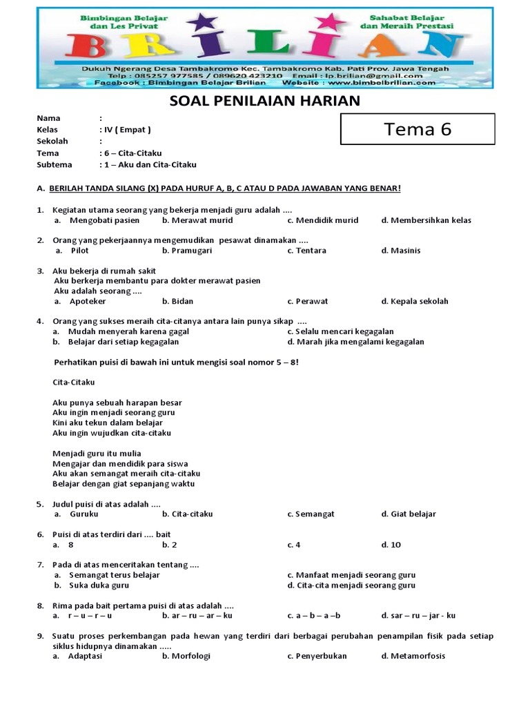 7 Rahasia Contoh Soal Kelas 4 Tema 6 Subtema 1 dan 2 yang Wajib Kamu Kuasai Sebelum Ujian