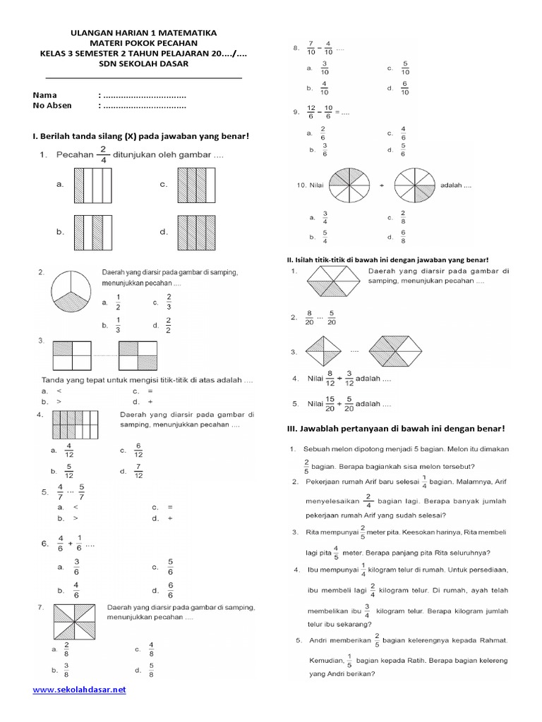 7 Rahasia Kumpulan Soal UTS Matematika Kelas 4 Semester 2 Materi Pecahan yang Wajib Kuasai