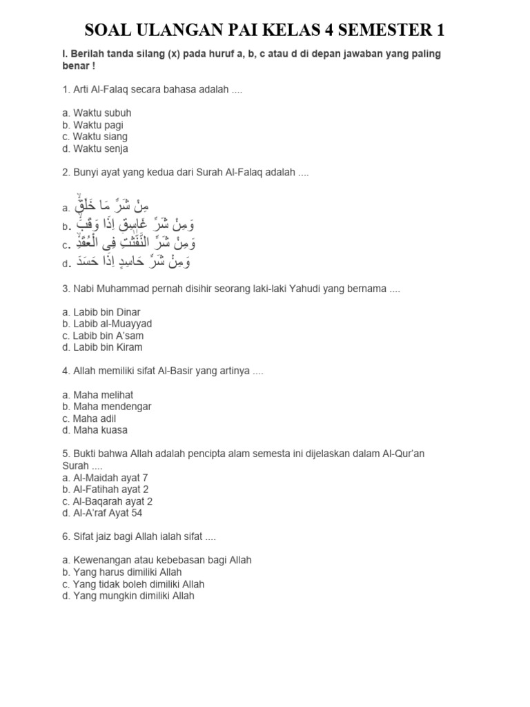 Soal Ulangan PAI Kelas 4 Semester 1 PDF Perjalanan Soal Ulangan PAI Kelas 4 Semester 1 PDF Perjalanan