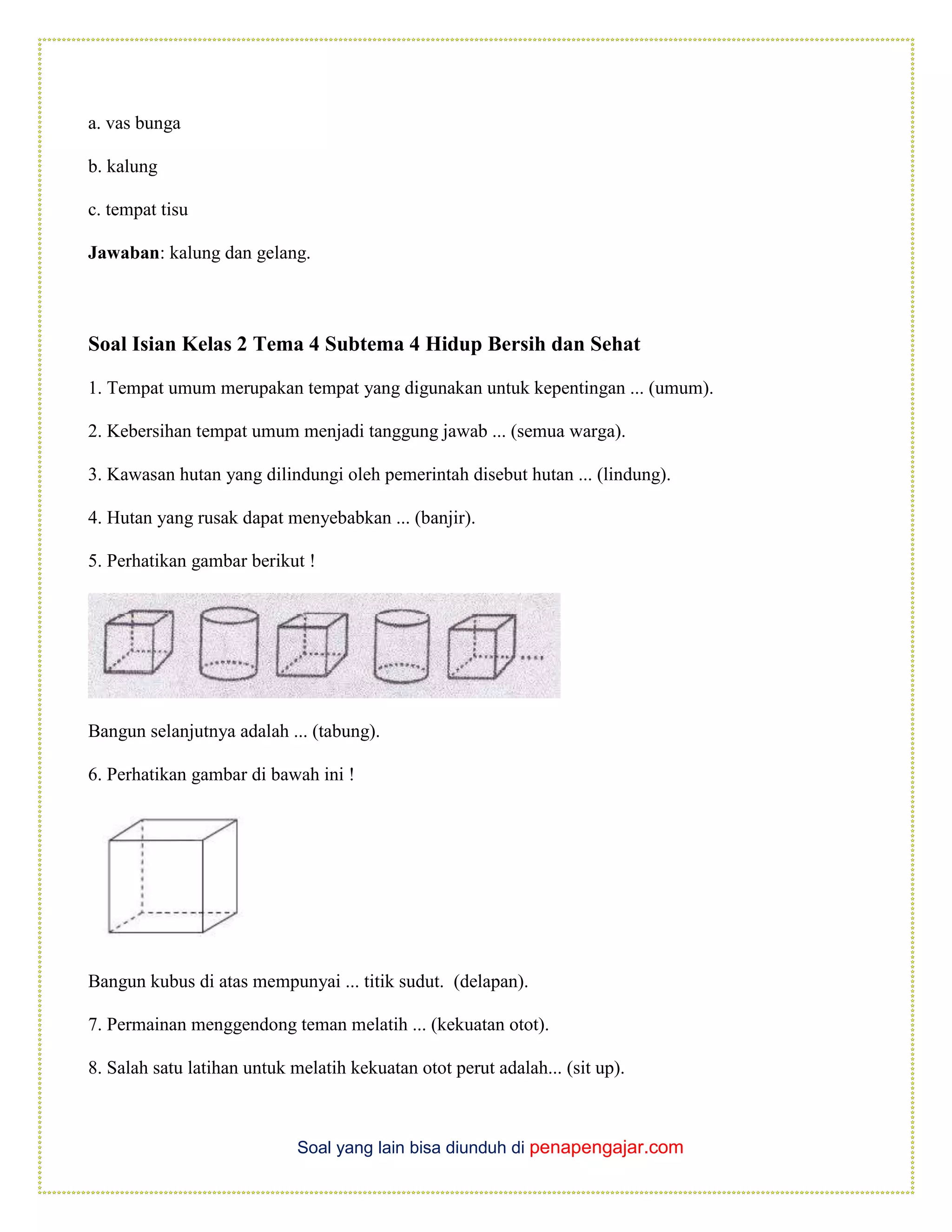 Soal tematik kelas 2 tema 4 subtema 4 dan kunci jawaban PDF