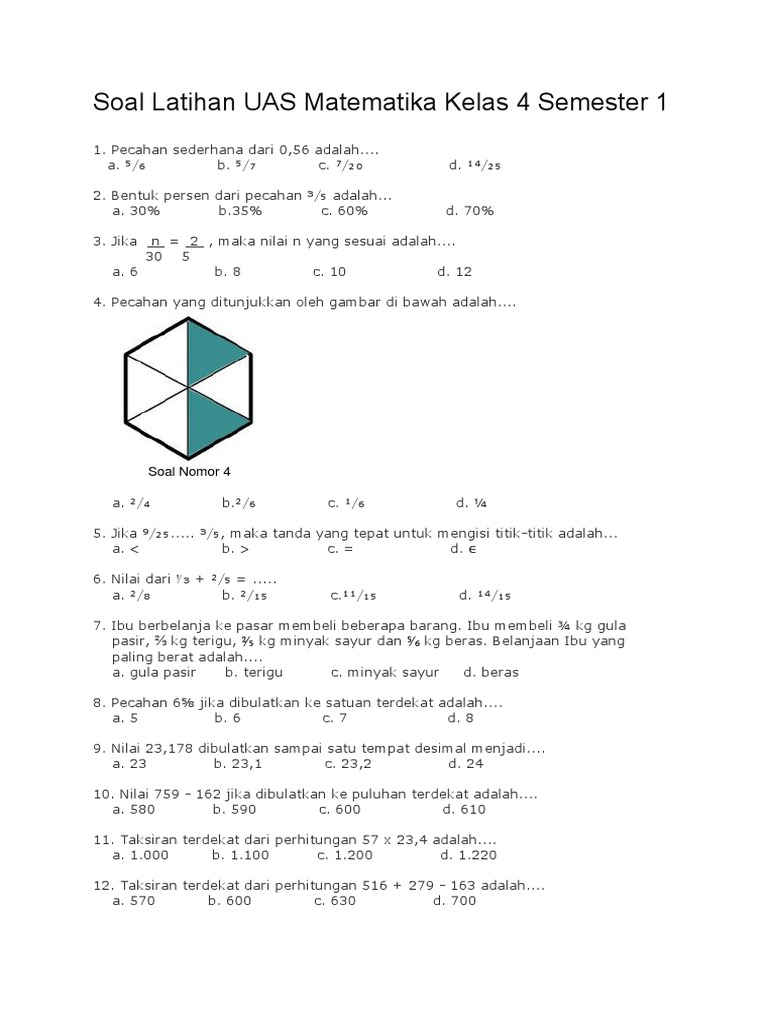 Kumpulan Soal UTS Matematika Kelas 4 SD Semester 1 yang Wajib Diketahui Sebelum Ujian