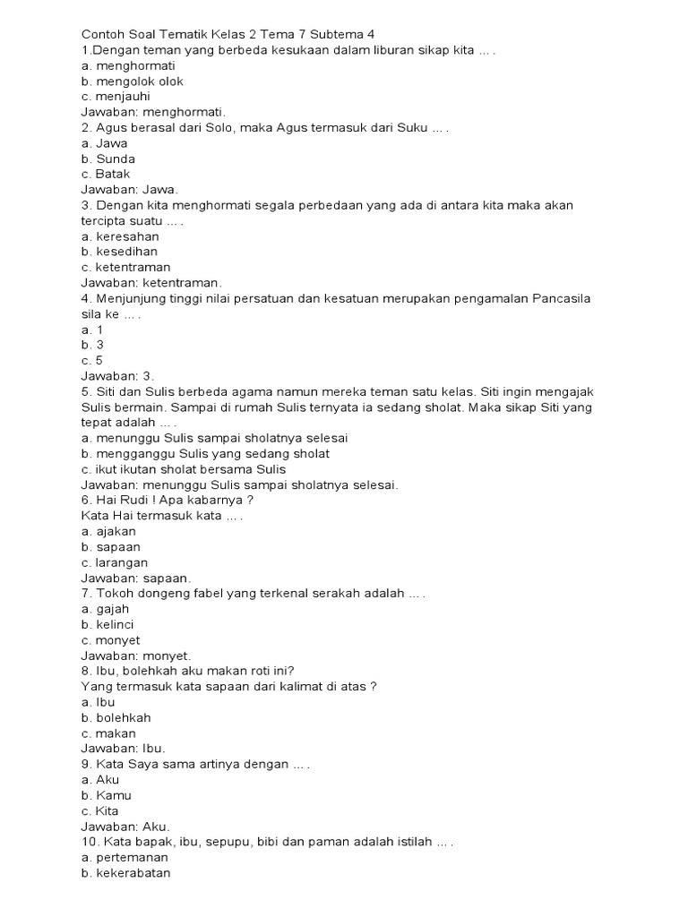 Rahasia Nilai 100: 7 Contoh Soal Kelas 2 Tema 6 Subtema 1 Brilian yang Wajib Dicoba