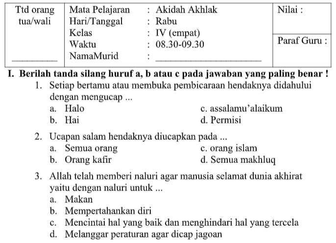 Terbukti 5 Langkah Kuasai Kumpulan Soal UTS MI Akidah Akhlak Kelas 4 dan Kunci Ujian
