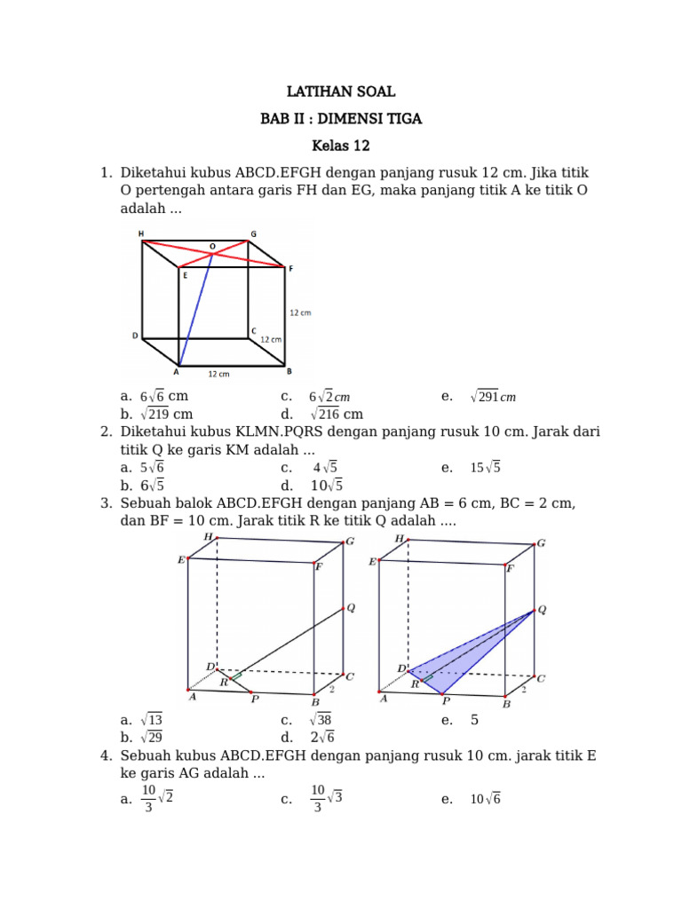 Terbukti! 5 Latihan Soal Dimensi 3 Kelas 12 Doc Kuasai Rumus Volume dan Luas Kubus