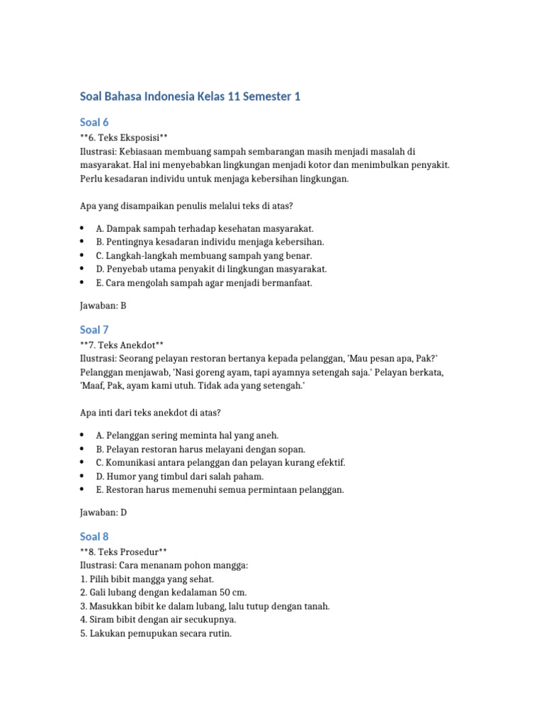 Soal Bahasa Indonesia Kelas 11 Semester 1 PDF Soal Bahasa Indonesia Kelas 11 Semester 1 PDF