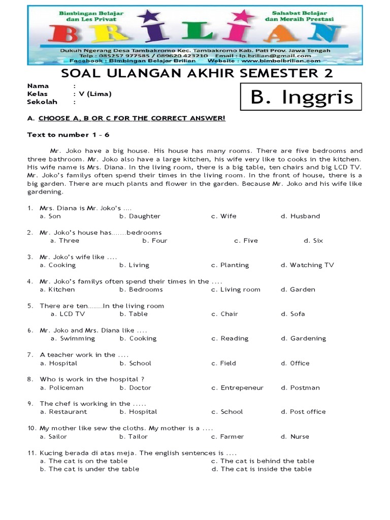 Soal Ulangan Akhir Bahasa Inggris Kelas 5 PDF Cooking Food Wine Soal Ulangan Akhir Bahasa Inggris Kelas 5 PDF Cooking Food Wine