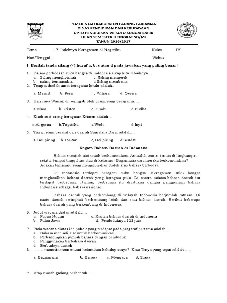 Tema 7 Soal Ulangan Kelas 4 Semester 2 Lengkap Kumpulan Soal Tematik Tema 7 Soal Ulangan Kelas 4 Semester 2 Lengkap Kumpulan Soal Tematik