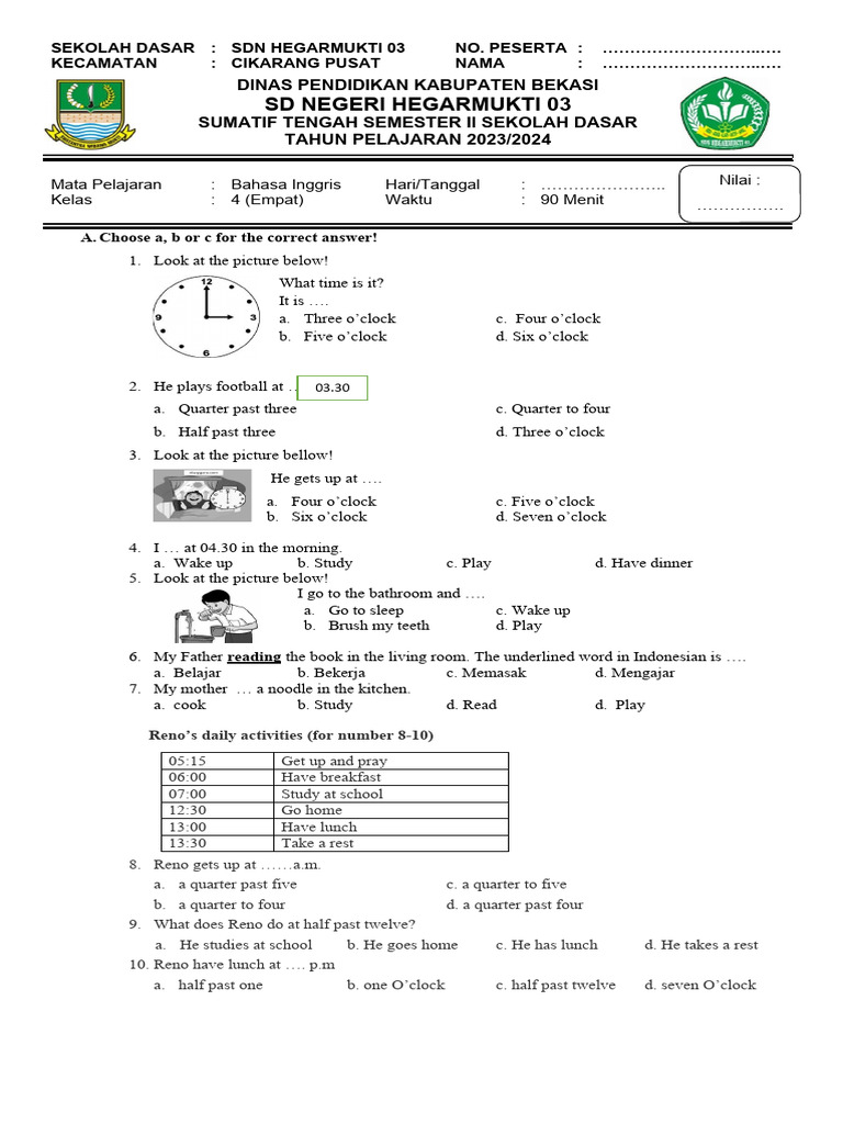 Soal Uts Kelas 4 Semester 2 PDF Soal Uts Kelas 4 Semester 2 PDF