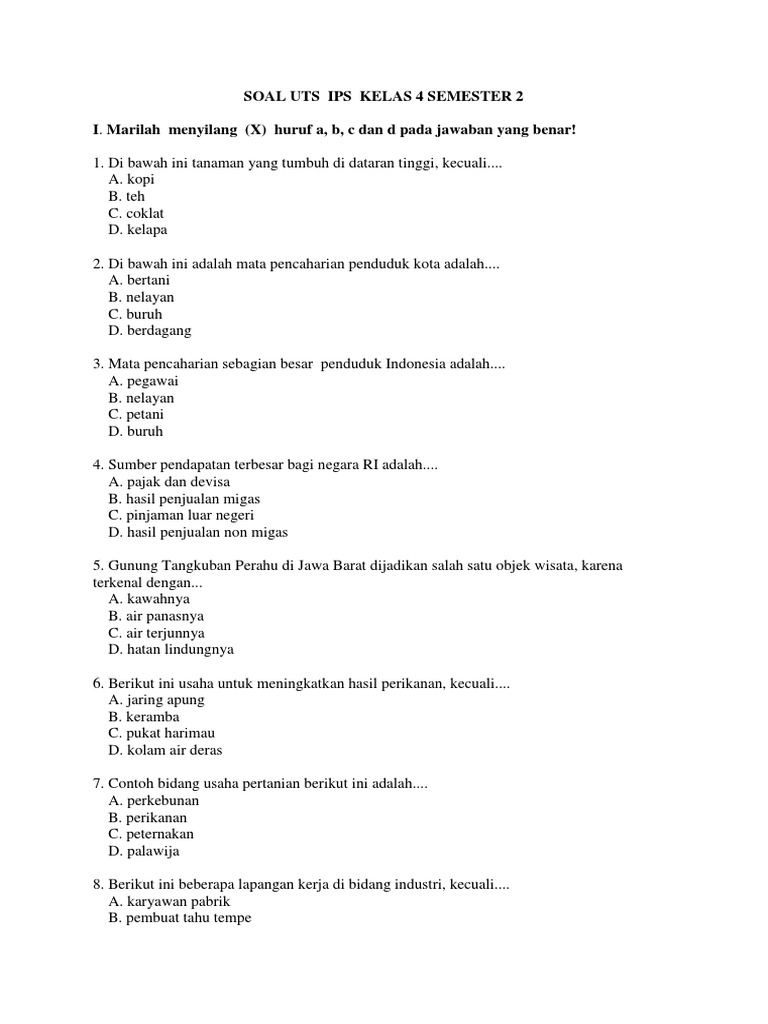 Soal UTS IPS Kelas 4 Semester 2 PDF Soal UTS IPS Kelas 4 Semester 2 PDF