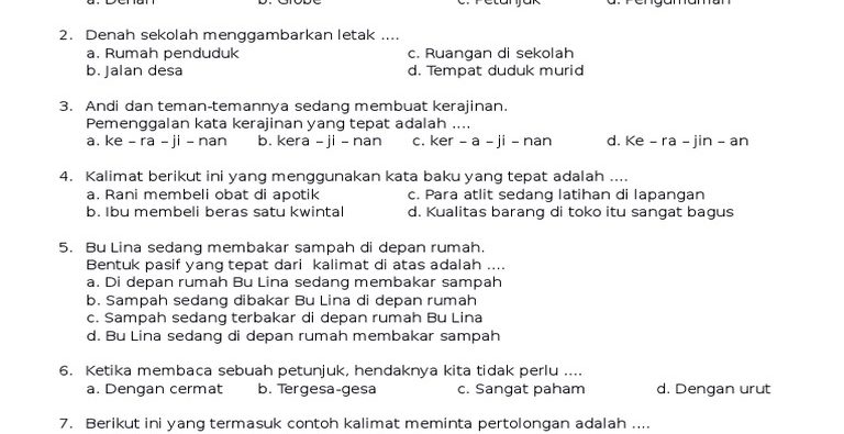 Wajib Tahu Kunci Jawaban Kelas 5 dan Contoh Soal Bahasa Indonesia Kelas 4 SD Semester 1