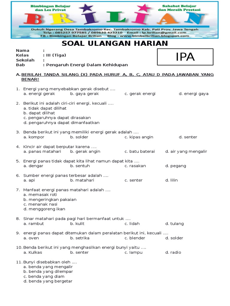 Soal Energi Kelas 3 SD PDF Soal Energi Kelas 3 SD PDF
