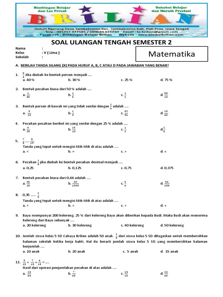 5 Contoh Soal Kelas 5 SD Matematika Semester 2 yang Akhirnya Dikuasai Sebelum Ujian 2026