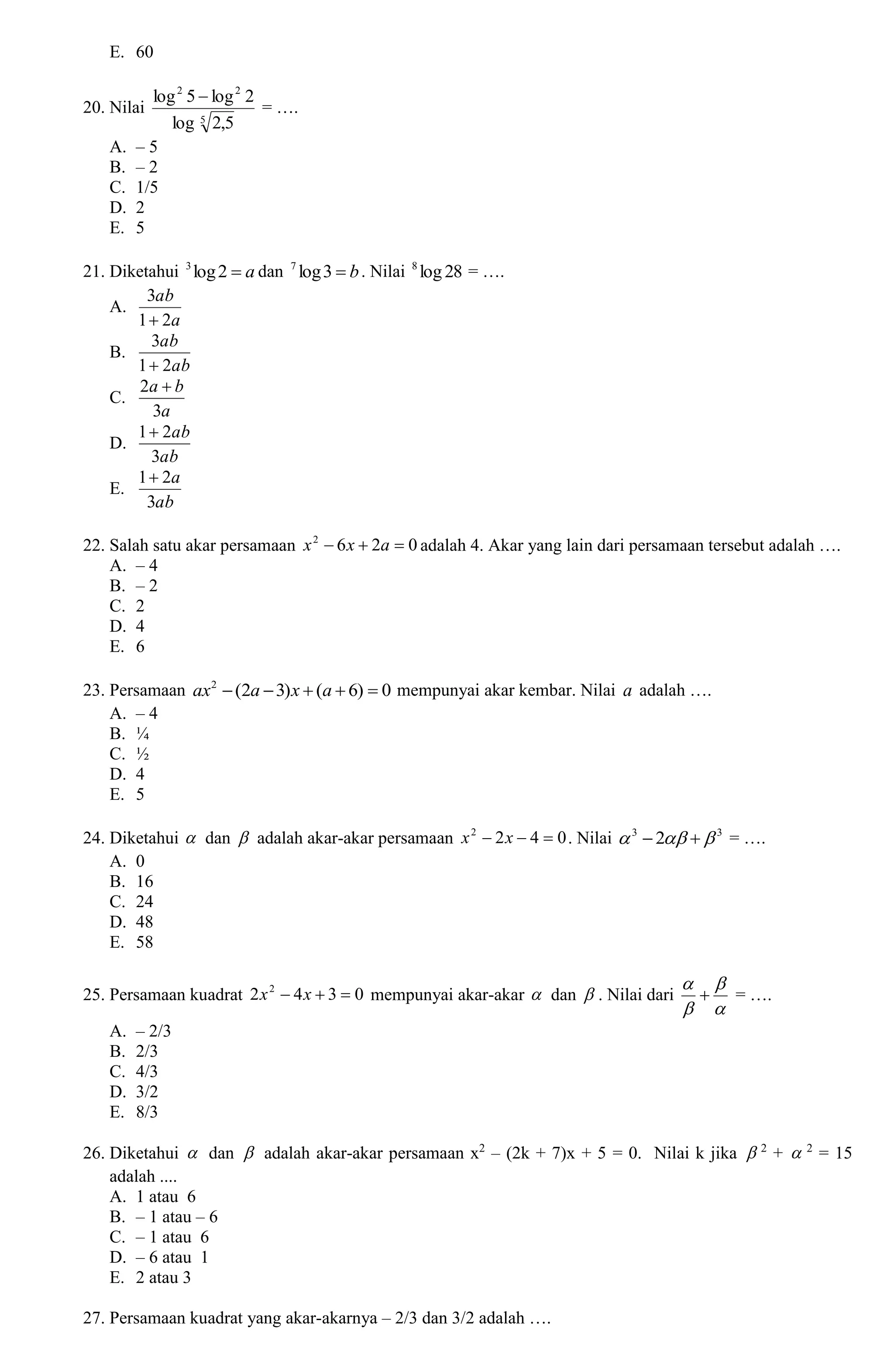 7 Contoh Soal Matematika Kelas 10 Semester 1 dan Pembahasannya Sebelum Ujian Dimulai