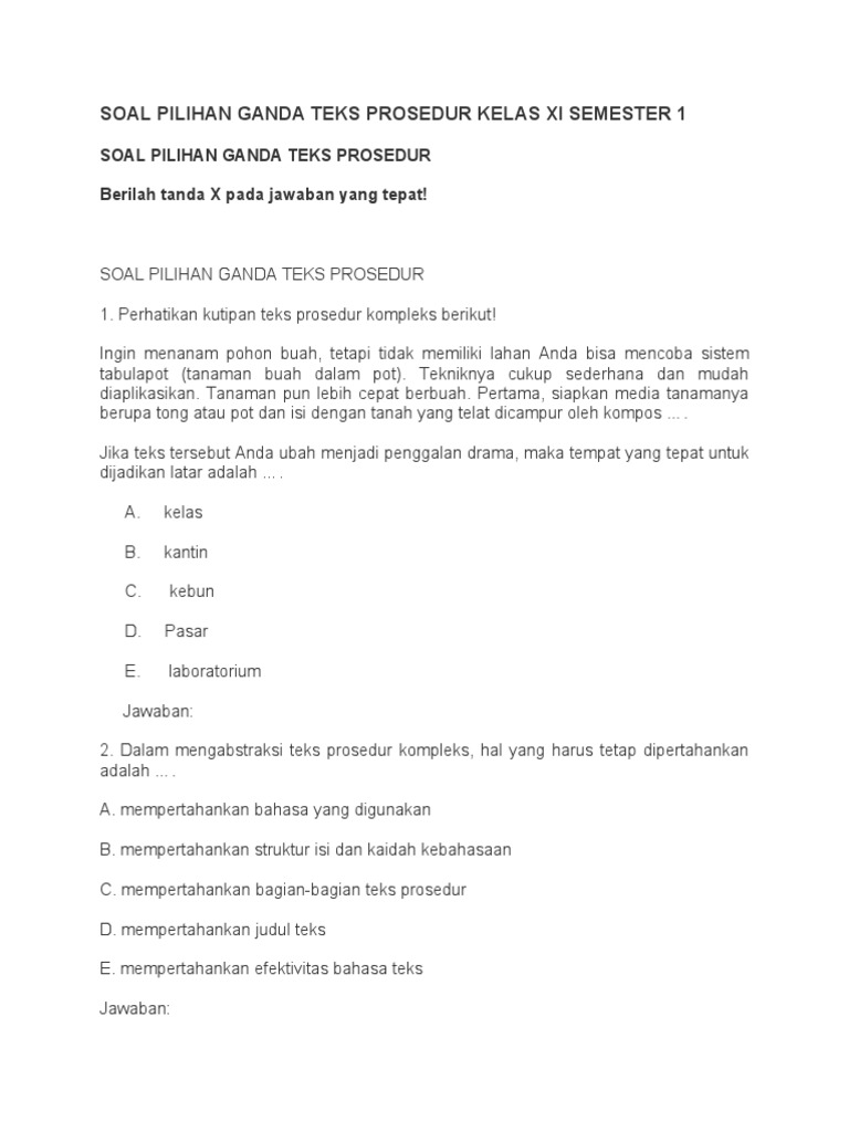 Soal PG Teks Prosedur Kelas XI PDF Soal PG Teks Prosedur Kelas XI PDF