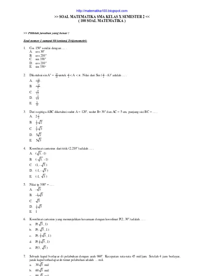Cara Cepat Menguasai contoh soal matematika kelas 10 semester 1 dan penyelesaiannya doc