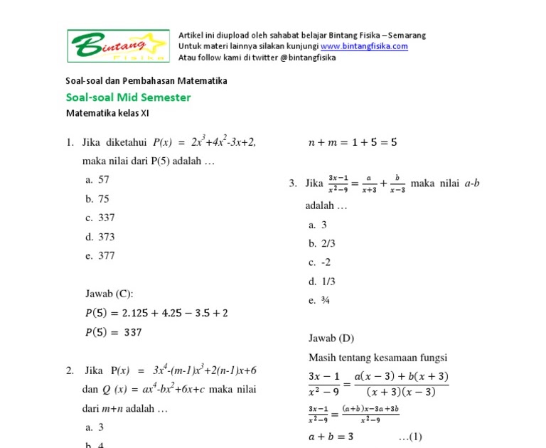 Rahasia nilai tinggi! contoh soal matematika kelas 10 smk semester 1 dan penyelesaiannya