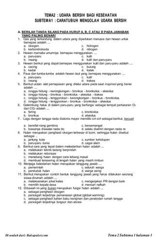Latihan soal kelas 5 tema 2 subtema 1 1 DOCX Latihan soal kelas 5 tema 2 subtema 1 1 DOCX
