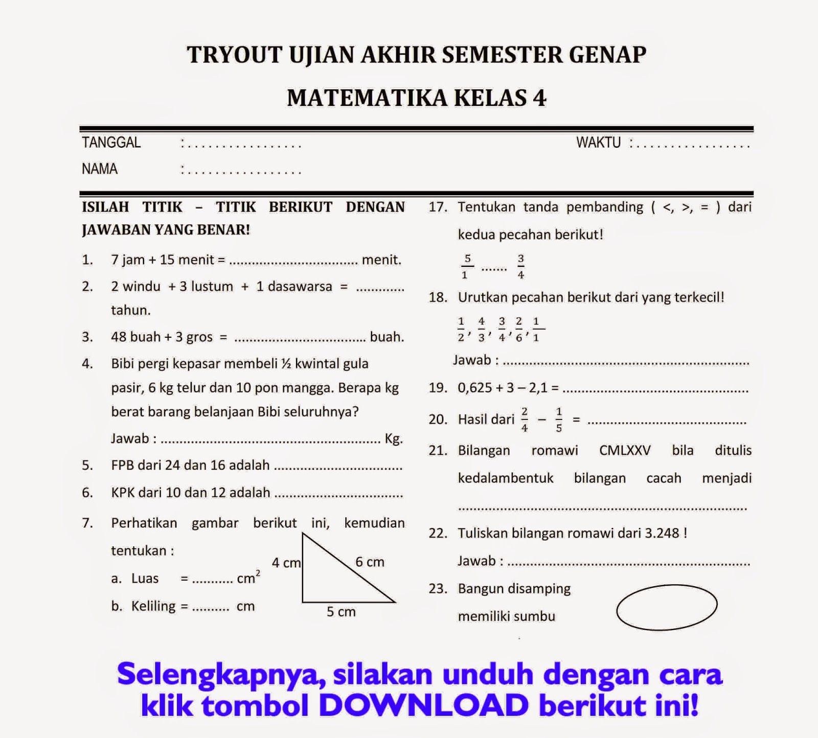 Terungkap Rahasia Kumpulan soal uts matematika kelas 4 semester 2 Pahami Klasemen Liga 1