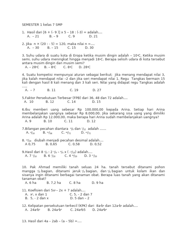 Rahasia Cepat Jawab Soal Matematika SMP Kelas 7 Semester 1 Agar Nilai Langsung Melejit Rahasia Cepat Jawab Soal Matematika SMP Kelas 7 Semester 1 Agar Nilai Langsung Melejit