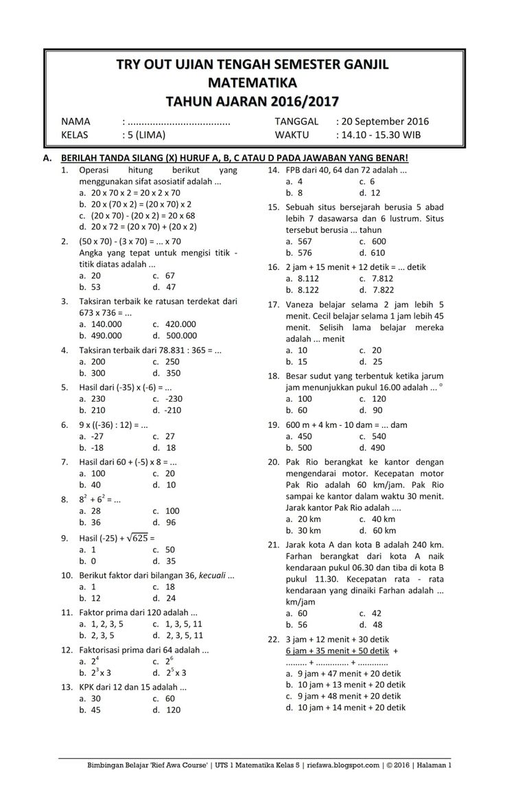 Rahasia Lulus Nilai Sempurna Lewat Soal UAS MTK Kelas 5 SD Semester 1 Kurikulum 2013